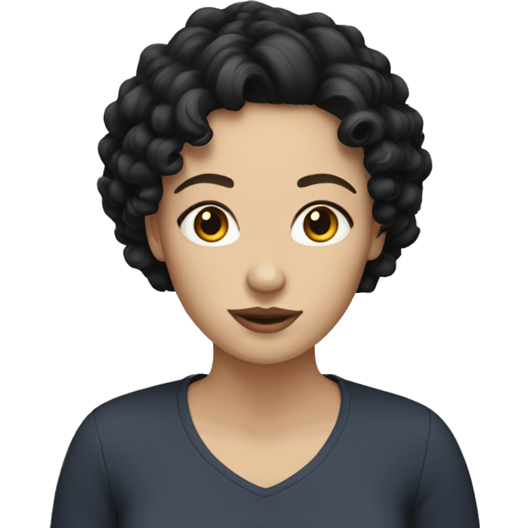 White woman with black short curly hair emoji