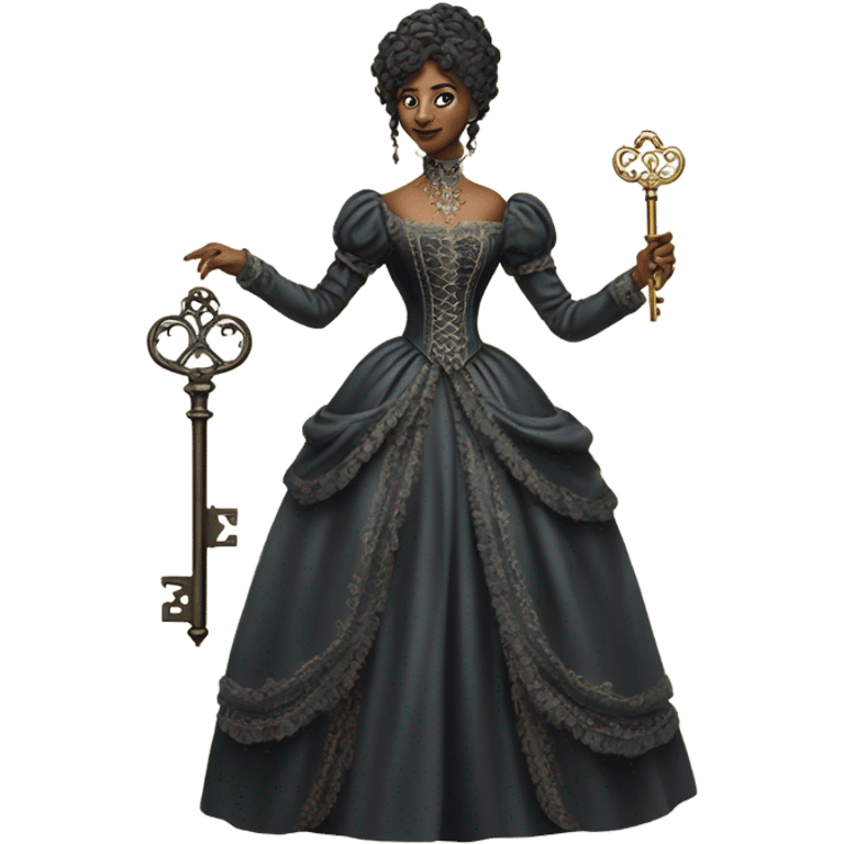 galora in victorian dress, full body,holding big key emoji