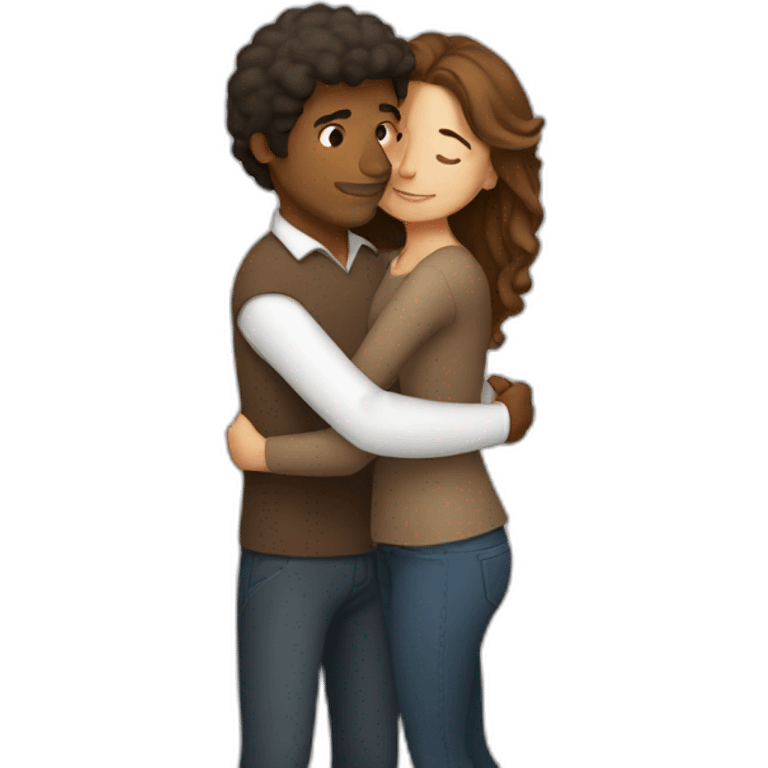 Brown man and white brown hair woman hugging emoji