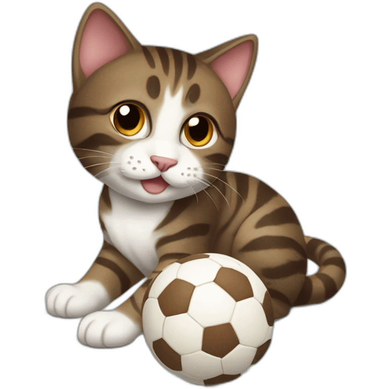 Dark brown and white Tabby Cat playing with a ball emoji