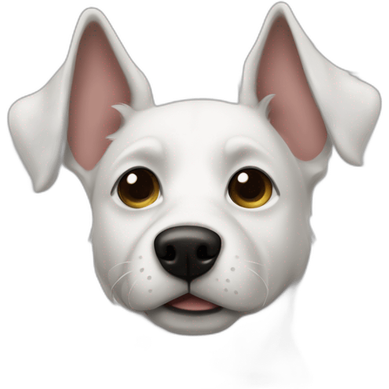 White Dog small snout black button eyes And button nose. White with black tip small floppy ears emoji