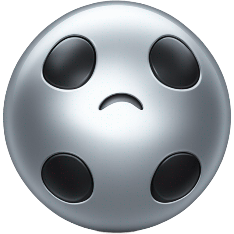 shiny metal ball that has the smooth, reflective surface of steel, with Kirby-style eyes—those simple, oval, black eyes with a white highlight, giving it a cute and expressive look. Now, this metal ball has four car wheels attached to it emoji