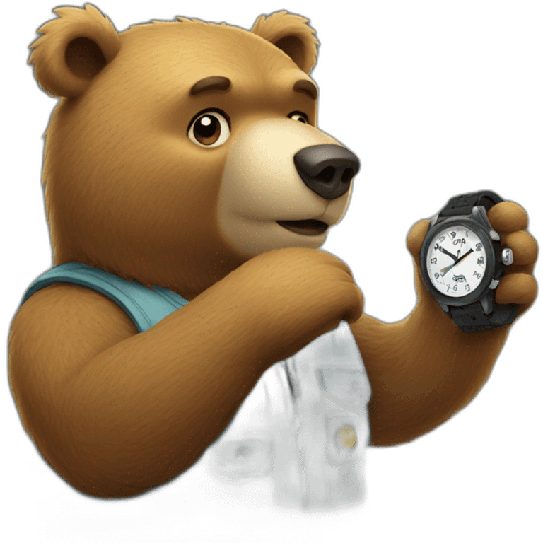 Bear looking at watch emoji