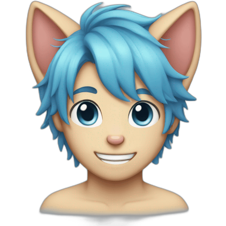 blushing blue haired cat boy emoji