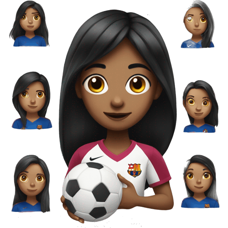 Girl with a black hair plays football in Barcelona team emoji