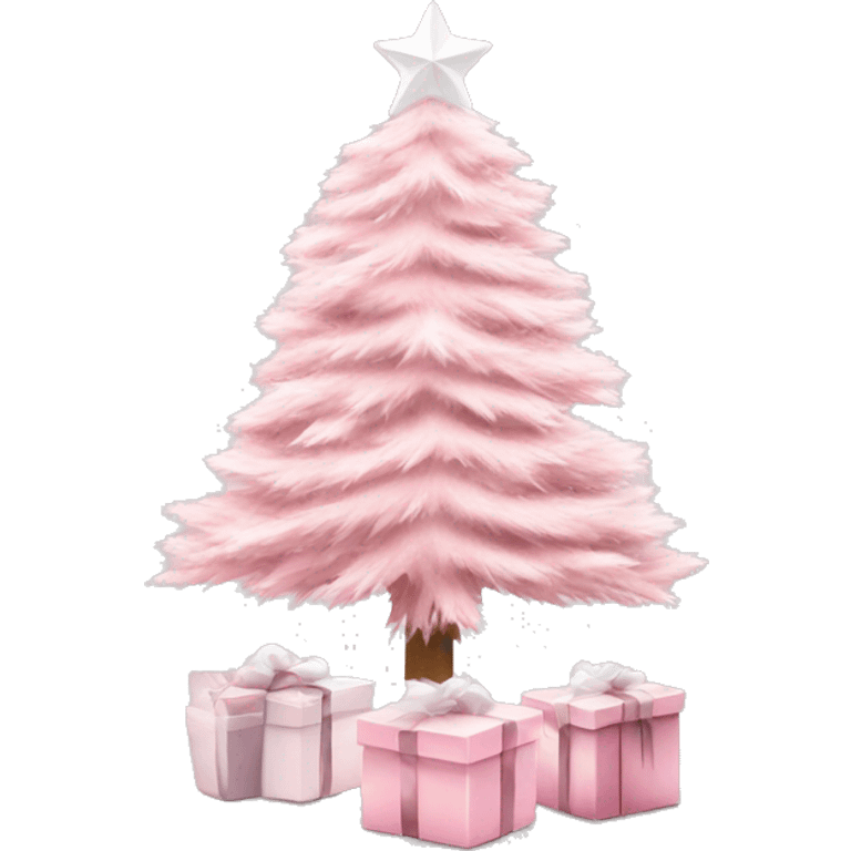 Light pink Christmas gifts under a white Christmas tree  emoji