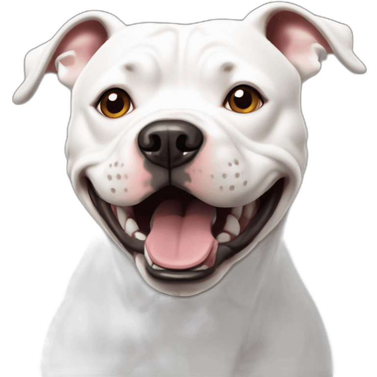 Full white Staffordshire Bull Terrier in shock emoji