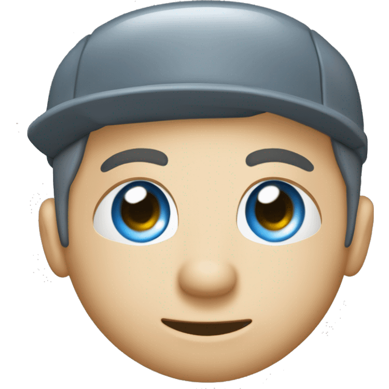 Genérame un emoji humano con facciones bonitas, color de ojos azules, casco blanco, cara larga perfilada, tapones auditivos de seguridad, lentes de seguridad transparentes emoji