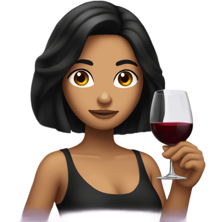 Tanned woman with long black hair drinking wine  emoji