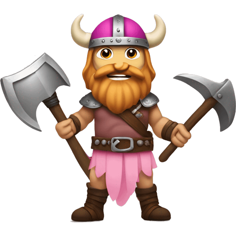 funny viking with viking helmet, holding an axe, with a pink tutu emoji