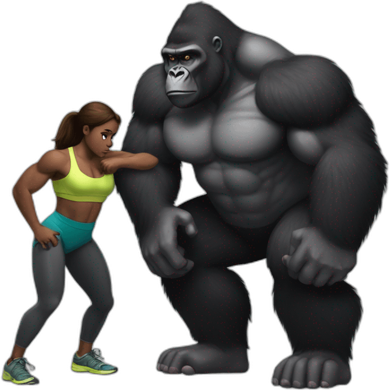 Big buff Gorilla helping a Girl doing squats emoji