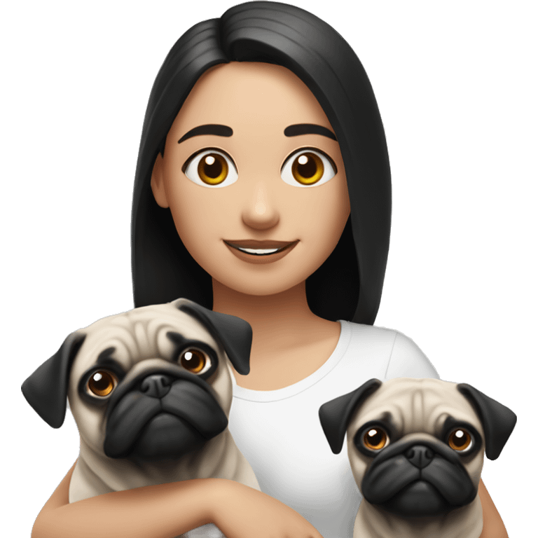 A girl and 2 pugs black and white  emoji