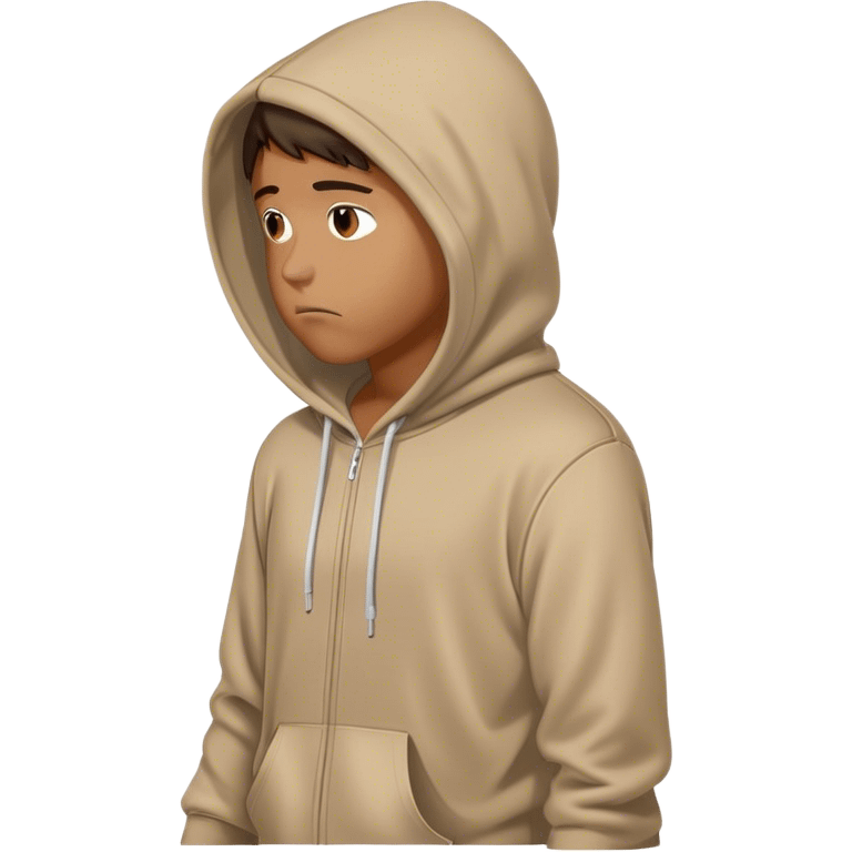 Tan person with hoodie on looking sad and walking with hands in his hoodie, viewed from the side emoji