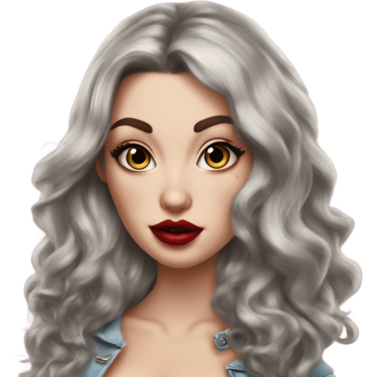 Caucasian Hyper realistic ￼Pinup long dark hair and tattoos big lips emoji