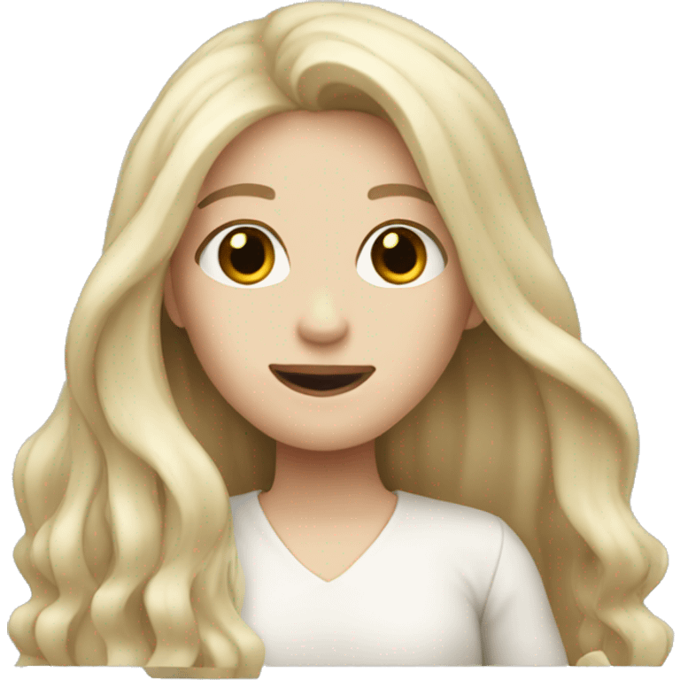 Pale girl with long hair waving emoji