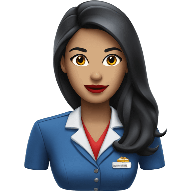 Flight attendant with long black hair, red lips and a blue uniform emoji