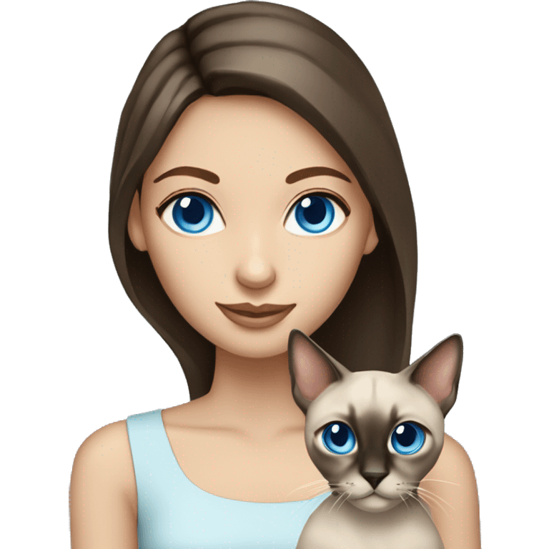 brunette girl blue eyes holding siamese cat emoji