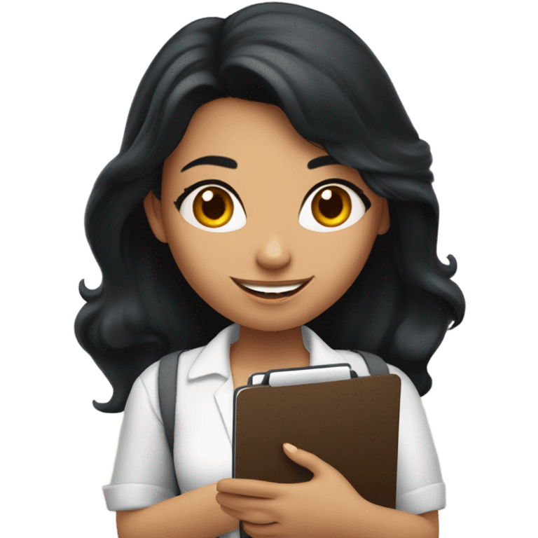 Latina with jet black hair, brunette girl, and a girl with bright red hair all conducting surveys on clipboards and ipads emoji