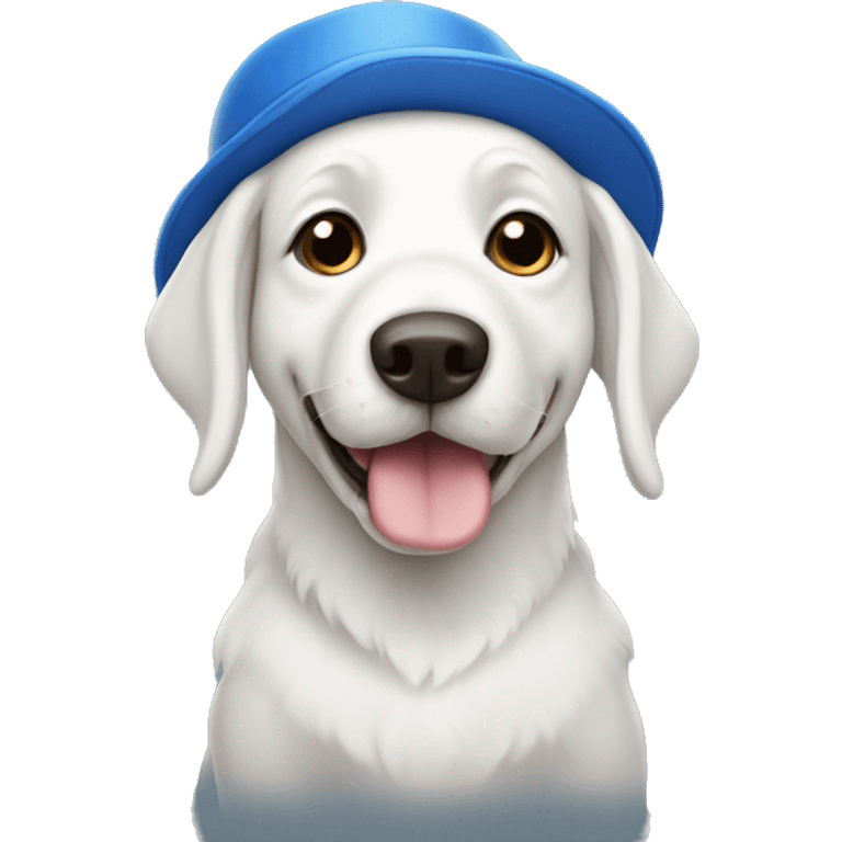 White dog with blue hat emoji