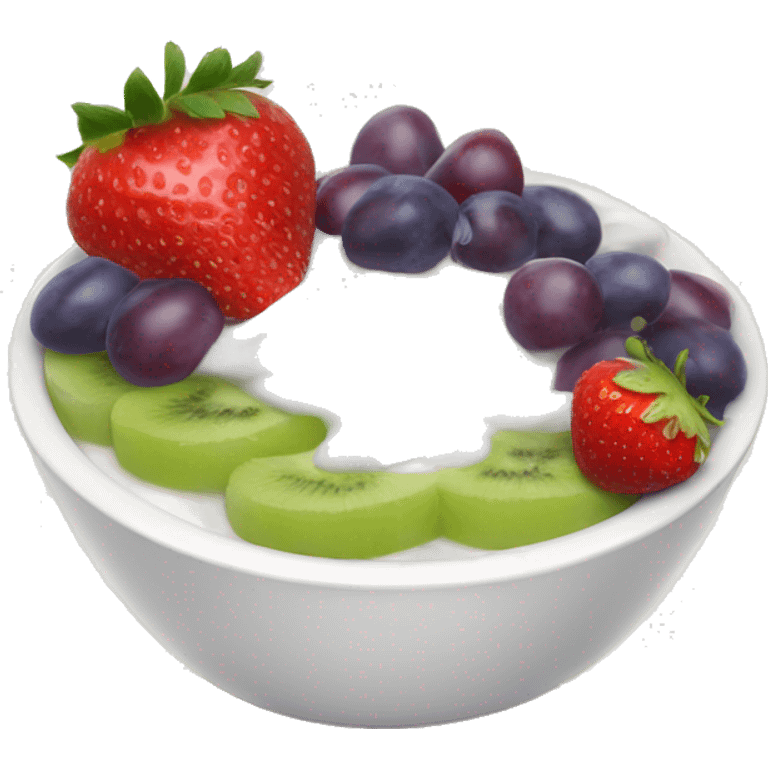 fruit yogurt bowl with strawberries and grapes emoji