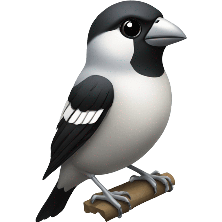 A finch with a white chest that has 2 black stripes on it, silver beak and feet emoji