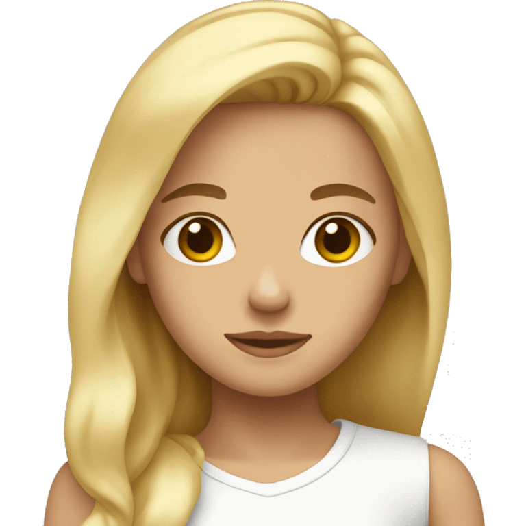 blonde girl with brown eyes, emoji size up to the middle of the body emoji