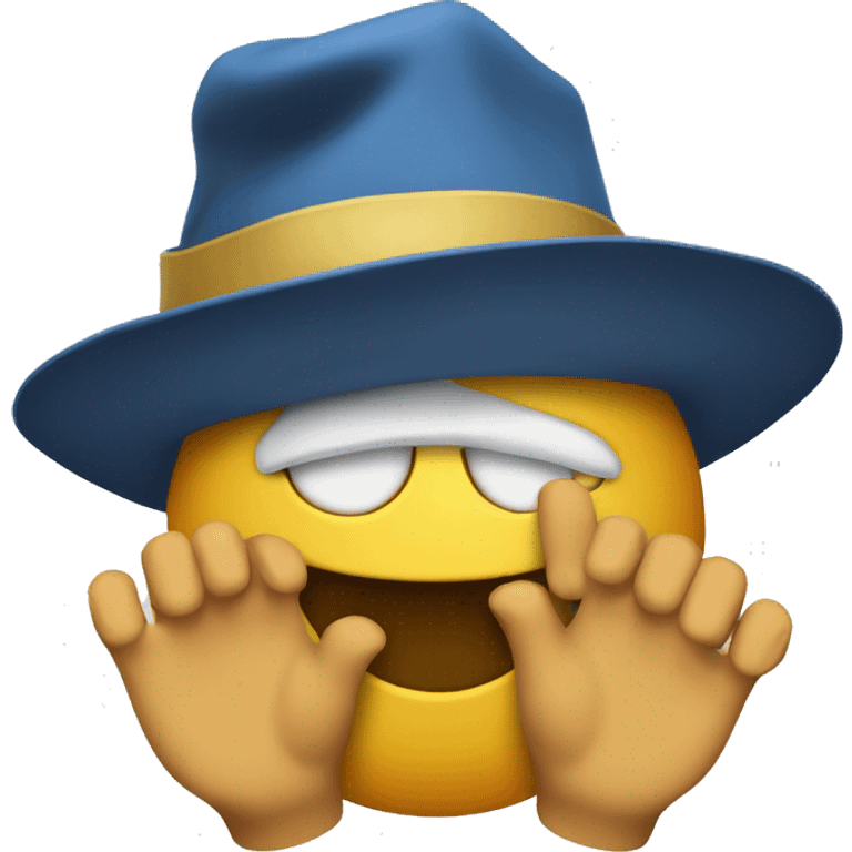 Emoji with bue hat and it's hands are flex money emoji