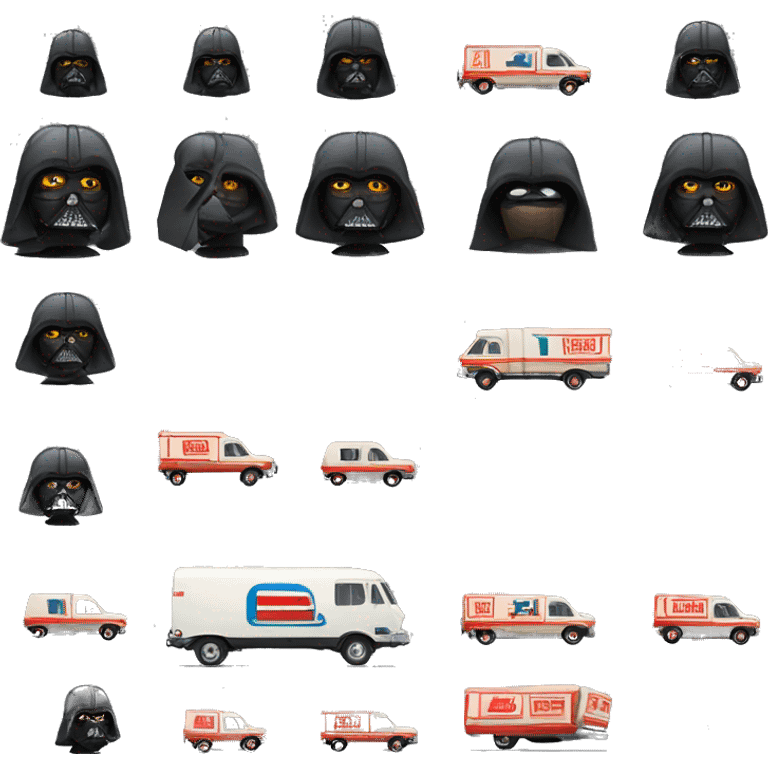 1976 very long mail delivery truck Darth Vader emoji