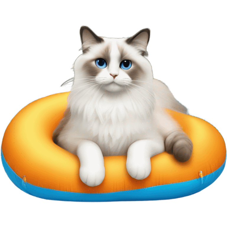 Ragdoll cat on a pool floaty ￼ emoji