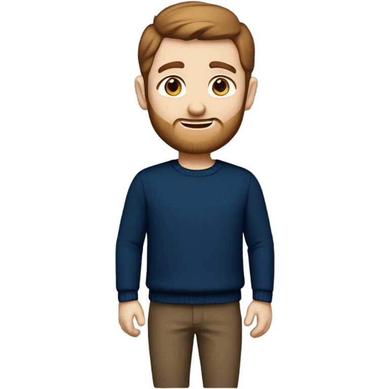 irish man, blue eyes, brown short hair and short beard, wearing a smart navy blue jumper. emoji