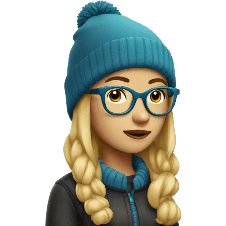 Blonde girl in beanie hat with glasses emoji