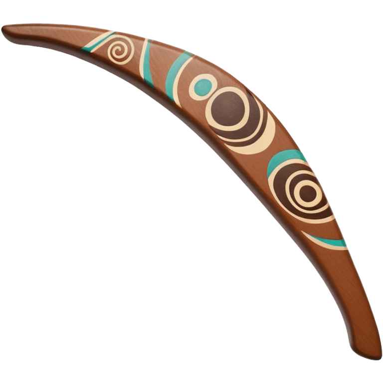 Cinematic Realistic Boomerang Emoji, depicted as a sleek, curved traditional Aboriginal tool rendered with detailed textures and a dynamic sense of motion, symbolizing cultural significance and natural craftsmanship under warm earthy lighting. emoji