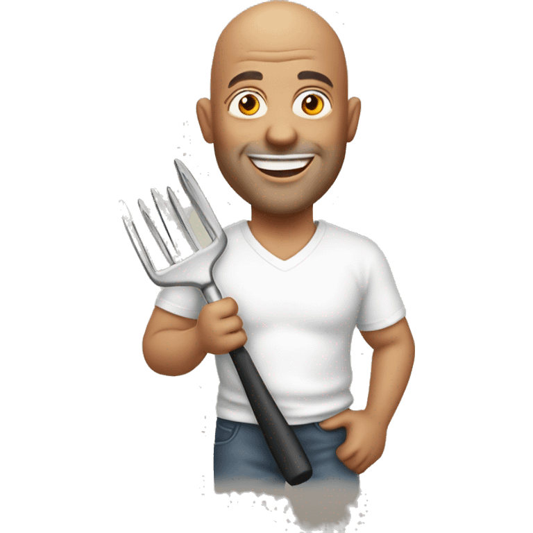 smiling bald men middle aged man with tshirt holding braai tongs emoji