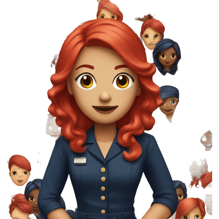 beautician with cherry red hair with navy outfit  emoji