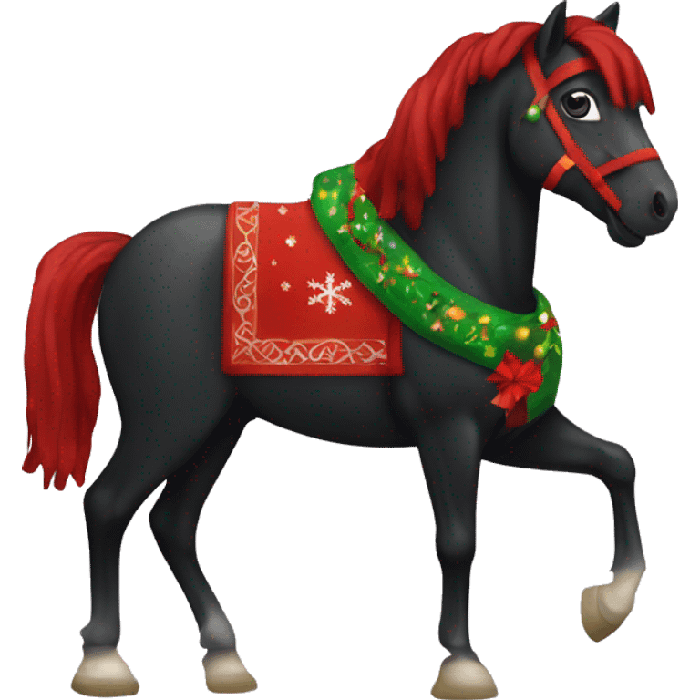 Black horse with a Christmas rug emoji