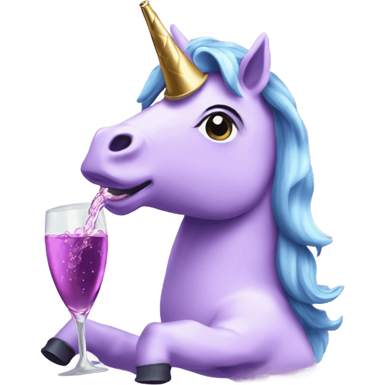 Purple unicorn drinking champagne  emoji