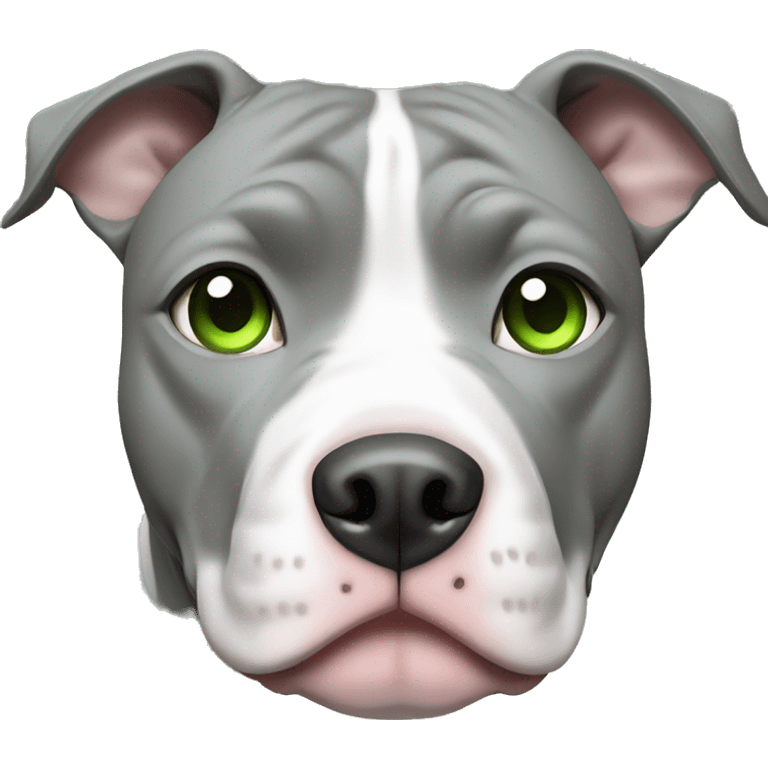 Grey and white pit bull with green eyes emoji