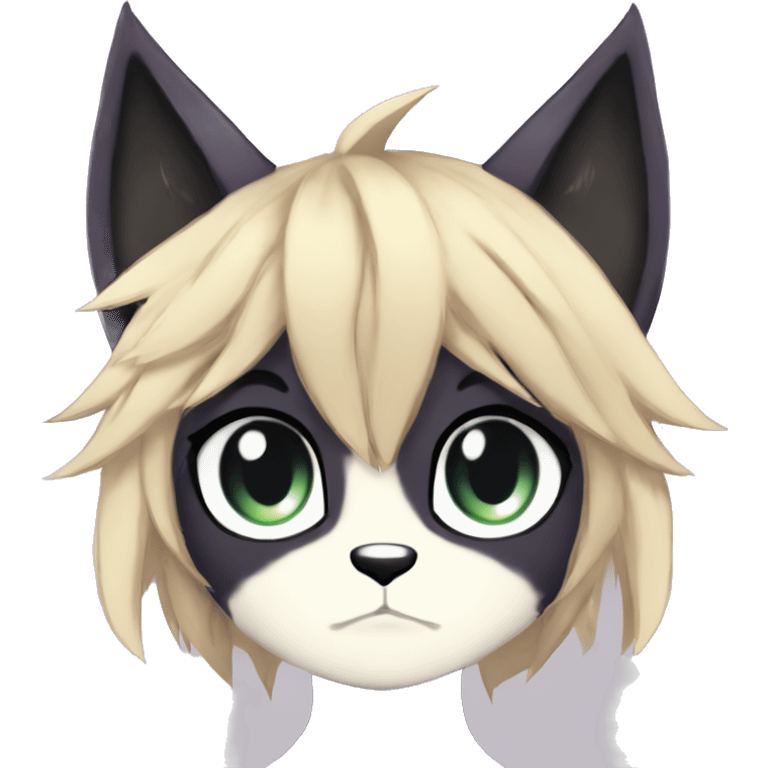 Anthro Dark Beautiful Shiny Edgy Cool Shy Grumpy FurSona Feline-Bat-Fakemon Long Emo Hai-bangs  Vtuber Model emoji