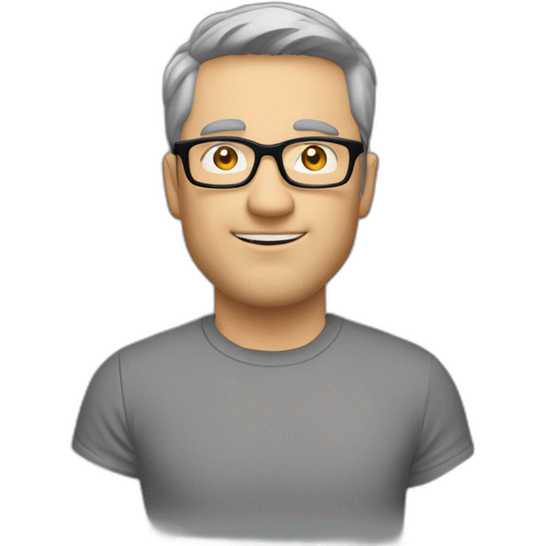 middle-age-lean-white-man, with-black-short-hair-&-glasses,-wearing-t-shirt, side view emoji