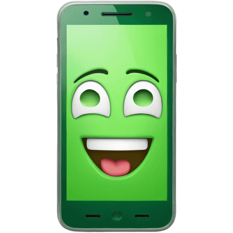 Green smartphone feeling happy emoji