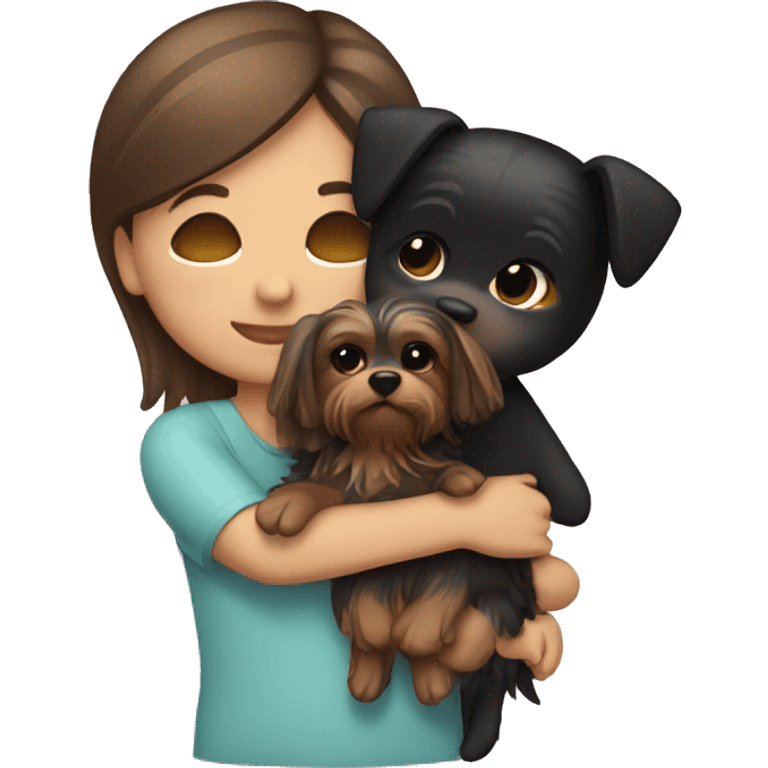 brunette girl hugging yorkie  emoji