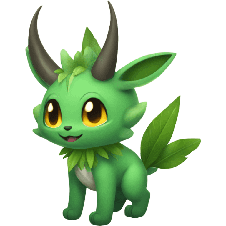 Anthro Shy Shiny Leaf-Grass-Type Fakémon-Sona With Horns Full Body emoji