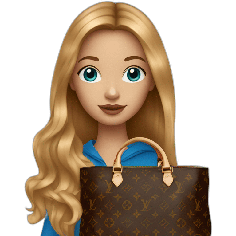 1 girl with light-brown long hair, blue eyes holding louis vuitton bag emoji