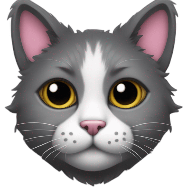 Fluffy dark grey cat with white spot around the nose and with pink nose with black spot on nose  emoji