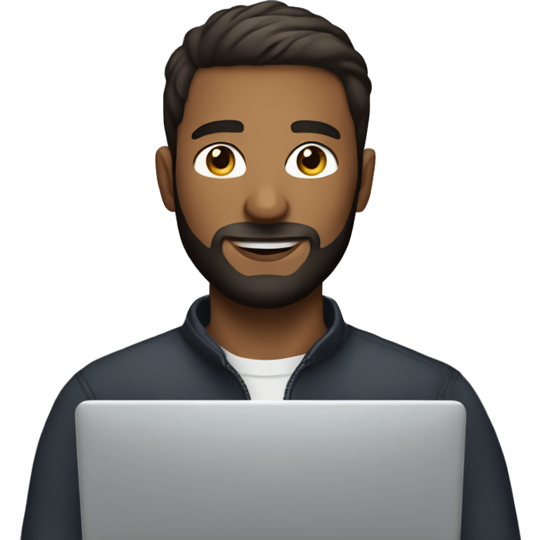 Short hair handsome man with beard on laptop emoji