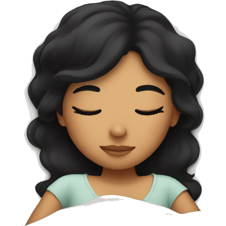 girl with black hair sleeping in comfy bed emoji