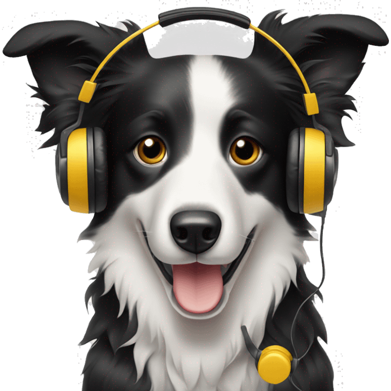 Border collie with headphones emoji