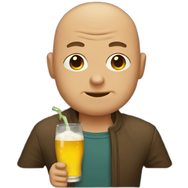 Bald man drinking bear emoji