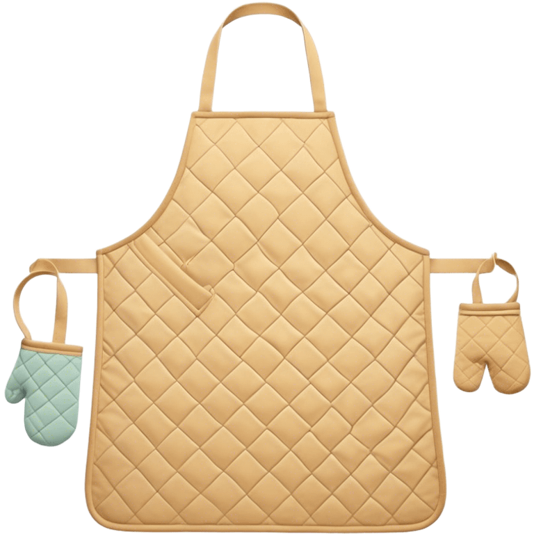 Cinematic Realistic Apron & Oven Mitts, a neatly folded soft pastel apron with subtle fabric textures, resting next to thickly padded oven mitts with a quilted pattern, warm golden kitchen lighting reflecting off the fabrics, evoking a sense of homely warmth and culinary creativity. emoji