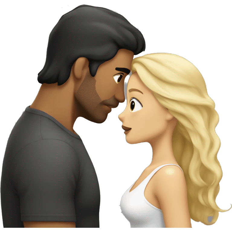 Dark hair strong man kissing a beautiful blonde hair woman emoji